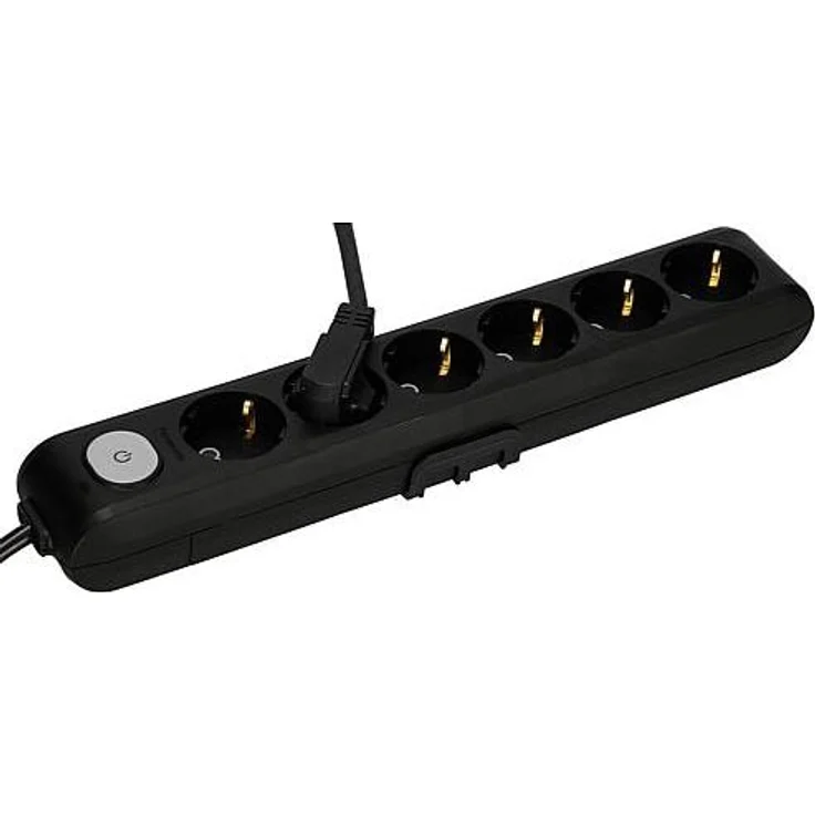 Panasonic, Steckdosenleiste, 6-fa.Steckdosenleiste 1,5m schw.m.Schalt WLTA04612BL-EU1, Rot beleuchtet, mit Winkelstecker