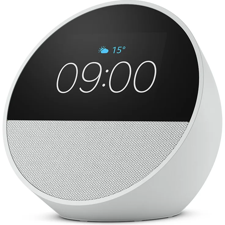 Amazon Echo Spot (2024), Smart Speaker mit 2,83 Zoll Display und Uhr, Weiss