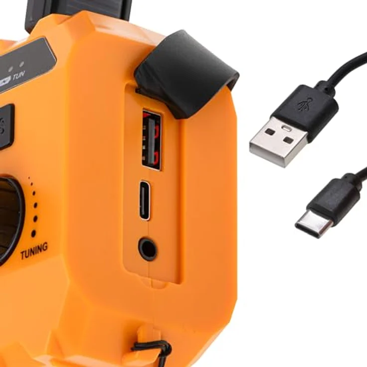 Adler Crank powered Radio, FM/AM Empfang, kompakt, schwarz/orange, mit Alarmfunktion und USB-C Lade-Eingang – Bild 5