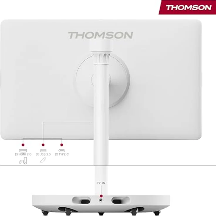 Thomson Go Plus Pro 27UE7M45, 27 Zoll 4K UHD Smart Touch Display mit Android, 64 GB Speicher, 9000 mAh Akku, 5MP Kamera, Subwoofer, WiFi 6, Bluetooth, tragbarer Ständer - Weiß – Bild 4