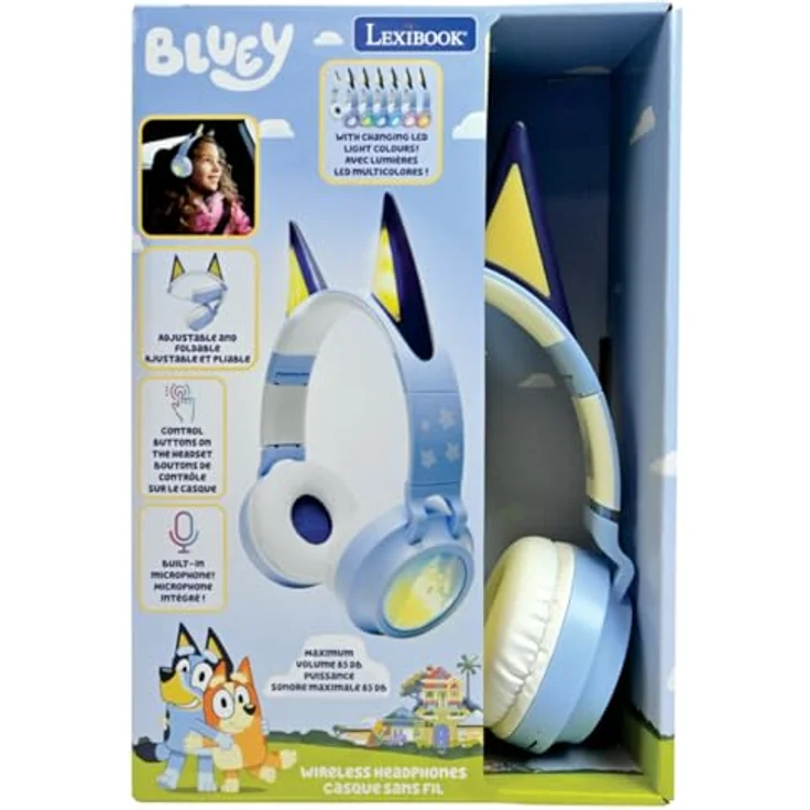 Lexibook Faltbarer Bluetooth- und kabelgebundener Beleuchtungskopfhörer Bluey-Design, 3D-Optik, Blau, HPBT015BY – Bild 5