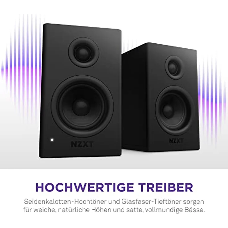 NZXT Relay PC-Gaming-Desktop-Lautsprecher – AP-SPKB2-EU - Full-Range-Sound – 80 Watt – Hoher Dynamikbereich – Seidenkalotten-Hochtöner – Glasfaser-Tieftöner– Schwarz – Bild 4