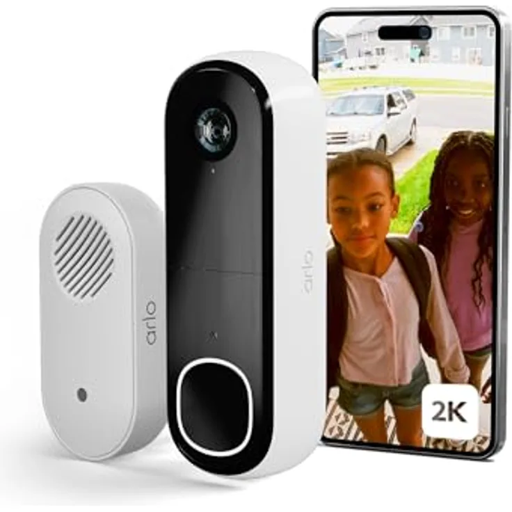 Arlo 2K HD Video Türklingel Mit Kamera & Türgong Kabellos, WLAN Doorbell, Bewegungsmelder, 2-Wege-Audio, Ring Sirene, Haustür Nachtsicht, Smart, Alexa Kompatibel Secure Plan Testzeitraum, Quadratisches Sichtfeld
