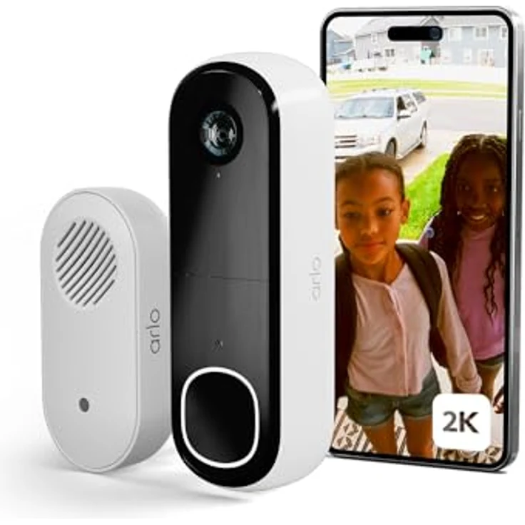 Arlo 2K HD Video Türklingel Mit Kamera & Türgong Kabellos, WLAN Doorbell, Bewegungsmelder, 2-Wege-Audio, Ring Sirene, Haustür Nachtsicht, Smart, Alexa Kompatibel Secure Plan Testzeitraum, Quadratisches Sichtfeld – Bild 1