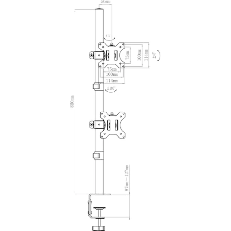 Maclean MC-966 Vertikale Doppelmonitorhalterung für 13-27" Zoll OLED QLED LCD und LED Monitore bis 9kg, schwenkbar, neigbar, drehbar, VESA 75x75 100x100, schwarz – Bild 5
