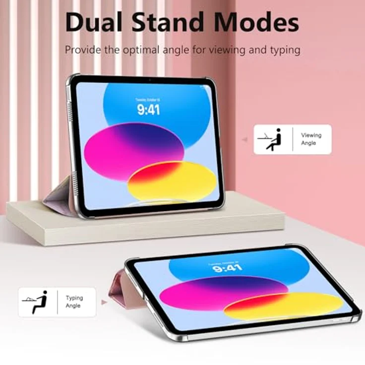 MoKo Hülle für iPad (A16) 11. Generation 11 Zoll 2025, iPad 10. Generation 10,9 Zoll 2022, Schlanke Stand Schutzhülle mit transparenter PC-Rückseite, Unterstützt Touch ID, Hellrosa Goldmarmor – Bild 5