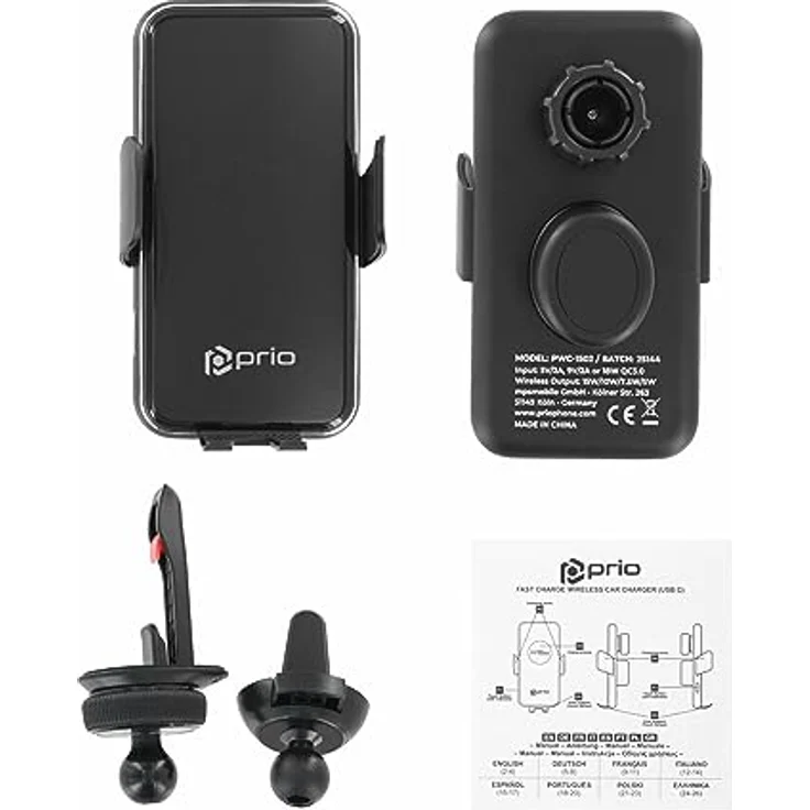 Prio 15W (USB C) Kfz-Schnellladegerät mit Halterung in Aluminium & Glas, ultraschnelles kabelloses Laden für iPhone 15/14/13/12/11/X, Samsung S24/S23/S22/S21 & mehr – Bild 3