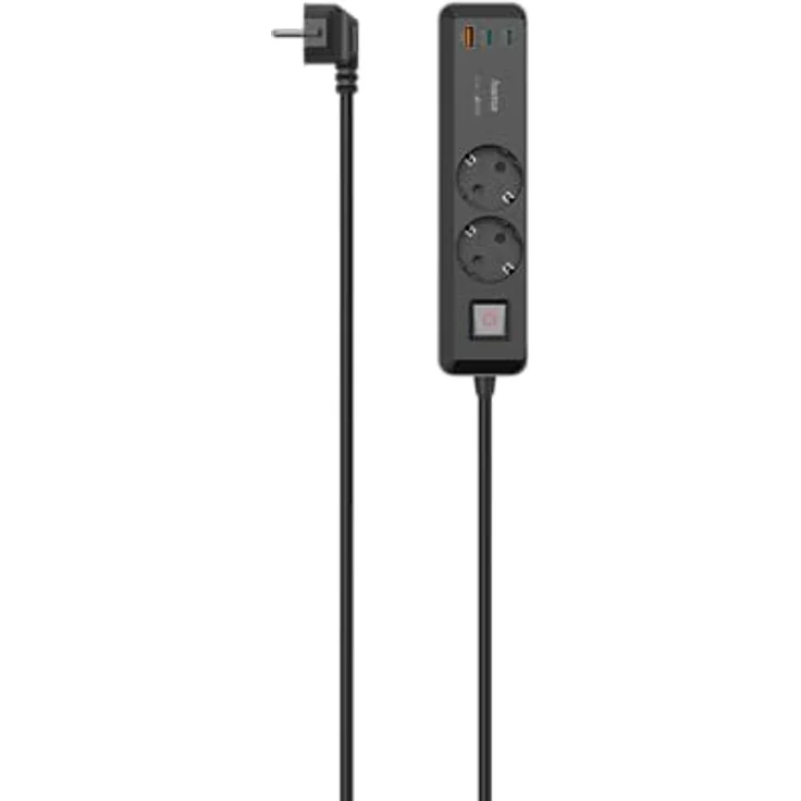 Hama 5in1 Steckdosenleiste mit USB 65W Ladegerät (2 Steckdosen, 1 USB-A, 2 USB-C, Laptop USB C Ladegerät 65W per USB ohne Netzteil Schnellladefunktion PD, Mehrfach-Steckleiste mit Schalter, 1,4m) grau – Bild 3