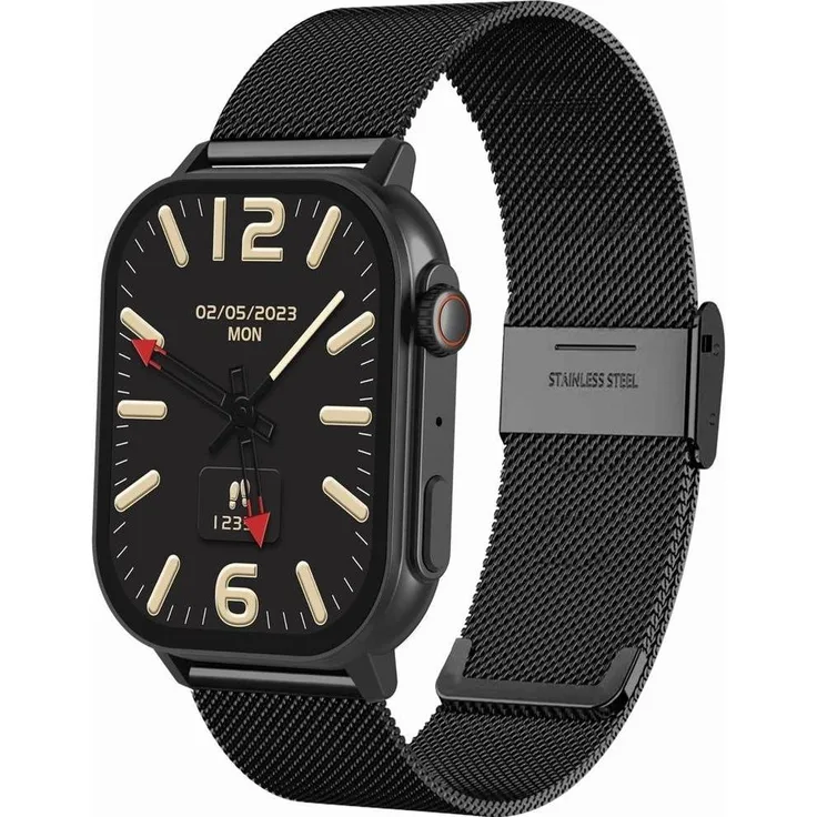 Gravity GT15-2 Smartwatch mit 2,04 Zoll Touch-Display, orangefarbenem Silikonarmband & schwarzem Armband, IP67 wasserdicht, kompatibel mit Android und iOS