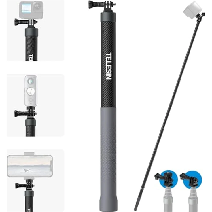 Telesin GP-MNP-300-3, Selfie Stick / Tripod aus Carbonfaser, 3m Höhe, leicht und stabil, kompatibel mit Kameras und Smartphones – Bild 1
