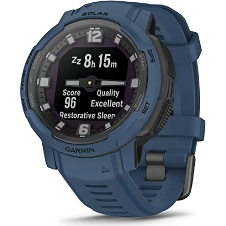 Garmin Instinct Crossover Solar, Hybrid-Smartwatch, 45 mm, Solar-Ladegerät, Rugged Design und Super-Luminova-Zeigern, 70 Tage Akkulaufzeit, 30 Sport, GPS, Cardio, SpO2, Activity Tracker (Tidal Blue) – Bild 2