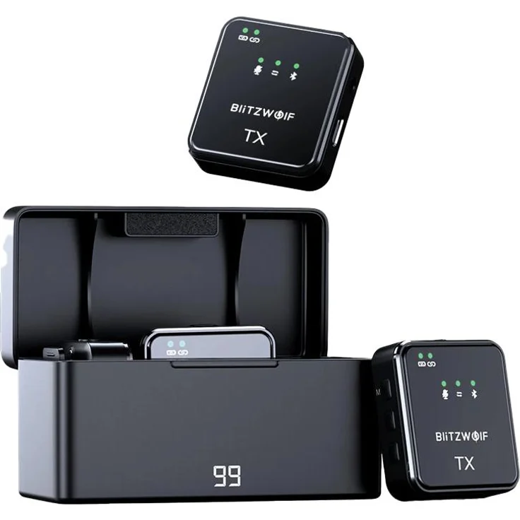 BlitzWolf BW-SX63, Wireless Mikrofon mit DSP-Geräuschunterdrückung, 1000mAh Akku, omnidirektional, schwarz