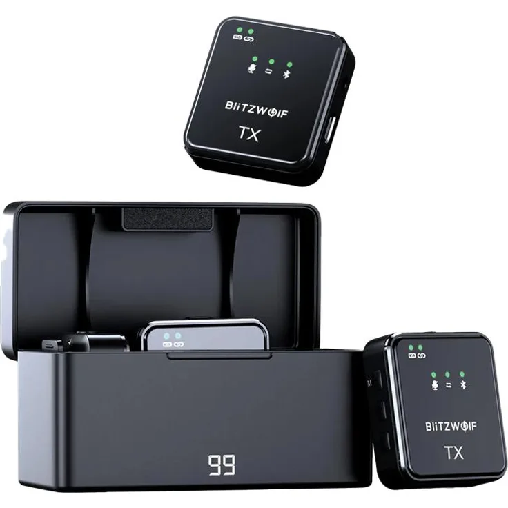 BlitzWolf BW-SX63, Wireless Mikrofon mit DSP-Geräuschunterdrückung, 1000mAh Akku, omnidirektional, schwarz