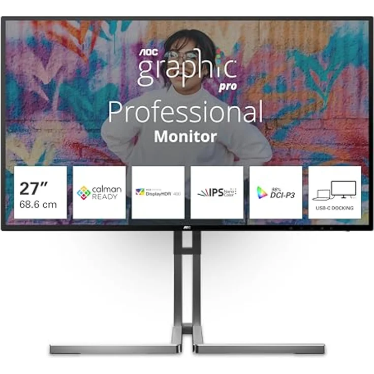 AOC U27U3CV - 27 Zoll UHD Nano IPS Monitor, höhenverstellbar, Lautsprecher, HDR400, schwarz – Bild 2