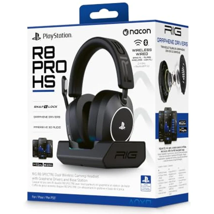 Nacon RIG R8 Spectre Pro HS, Kabellose Kopfhörer mit 60+ Stunden Akkulaufzeit, PlayStation-lizenziert, 40-mm-Lautsprecher, Tempest 3D Audio, anpassbares Design – Bild 3