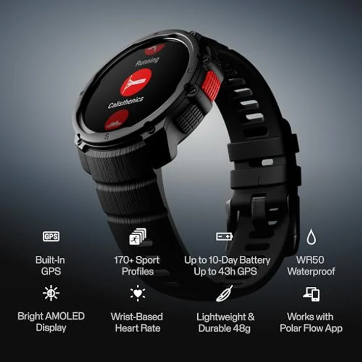 Polar Street X Smartwatch, Urban Sport Watch mit AMOLED-Touchscreen, GPS, Herzfrequenzmessung und LED-Taschenlampe – Bild 2