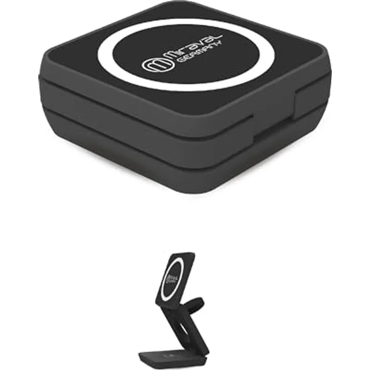 Miraval 3-in-1 Faltbare Ladestation, Kabelloses Ladegerät mit Magnetischer Halterung für Smartphone, Kopfhörer & Smartwatch, USB-C, Schwarz
