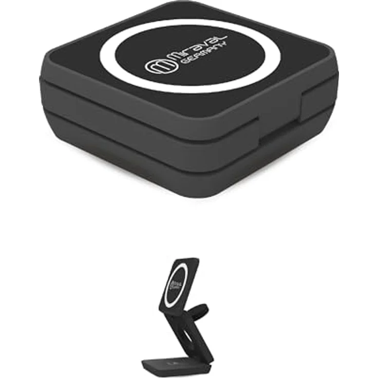 Miraval 3-in-1 Faltbare Ladestation, Kabelloses Ladegerät mit Magnetischer Halterung für Smartphone, Kopfhörer & Smartwatch, USB-C, Schwarz