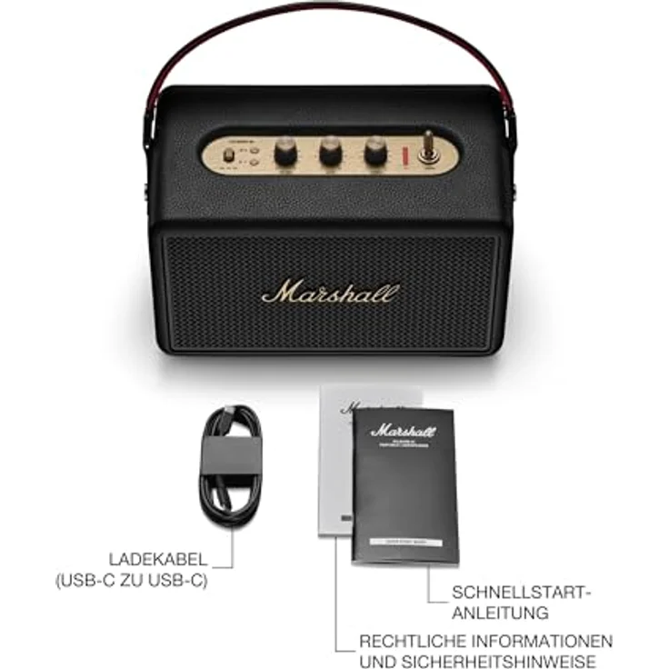 MARSHALL Kilburn III Bluetooth Lautsprecher, Black & Brass, 360°-Sound, Wasserfest, über 50 Stunden Akkulaufzeit, Powerbank-Funktion – Bild 9