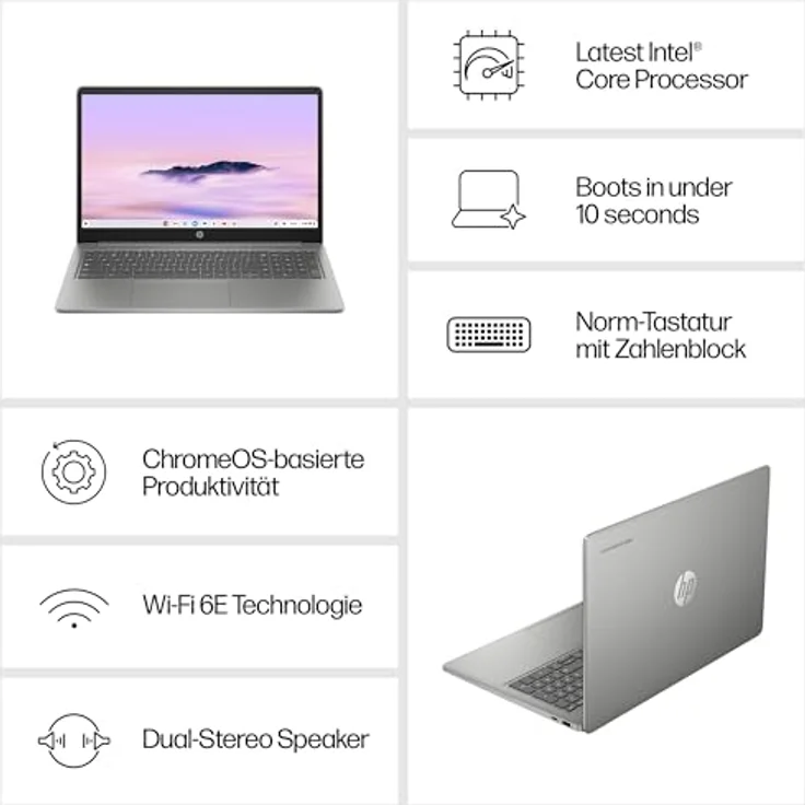 HP Chromebook | 15,6" FHD-Display | Intel Core i3-N305 | 8 GB DDR5 RAM | 256 GB UFS | Intel UHD Graphics | ChromeOS | QWERTZ | Mineral Silver |100 GB Google One - 1-Jahres-ABO inkl. – Bild 2