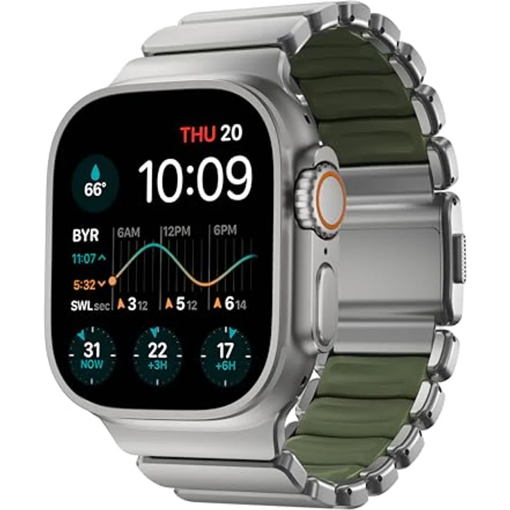 NOMAD Stratos Band I für Apple Watch 42/44/45/46/49mm, Hybrid-Design aus Titan und FKM, wasserresistent, Natural Forest – Bild 1