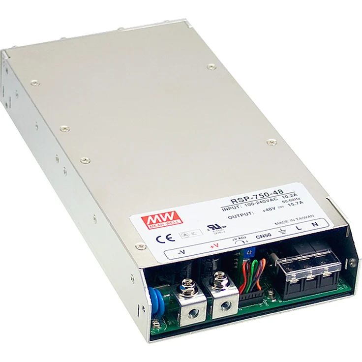 Mean Well RSP-750-24, AC-DC-Schaltnetzteil 751,2W 24V 31,3A mit flacher Bauform und aktivem PFC, Metallgehäuse