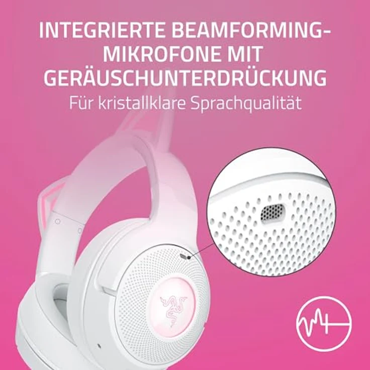 Razer Kraken Kitty V2 BT - Kabelloses Bluetooth RGB Headset mit Kitty Ears für Gaming und Streaming (325g, Triforce 40mm Treiber, Bluetooth 5.2, Noise-Cancelling-Mic, 40 Stunden Akku) Weiß – Bild 5