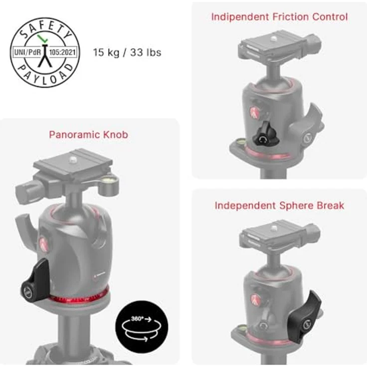 Manfrotto 055XPRO AS, 3-teiliges Aluminium-Kamerastativ Kit mit XPRO-Kugelkopf, 15 kg Tragkraft, Arca-Swiss-Platte, für DSLR/spiegellose Kamera – Bild 4
