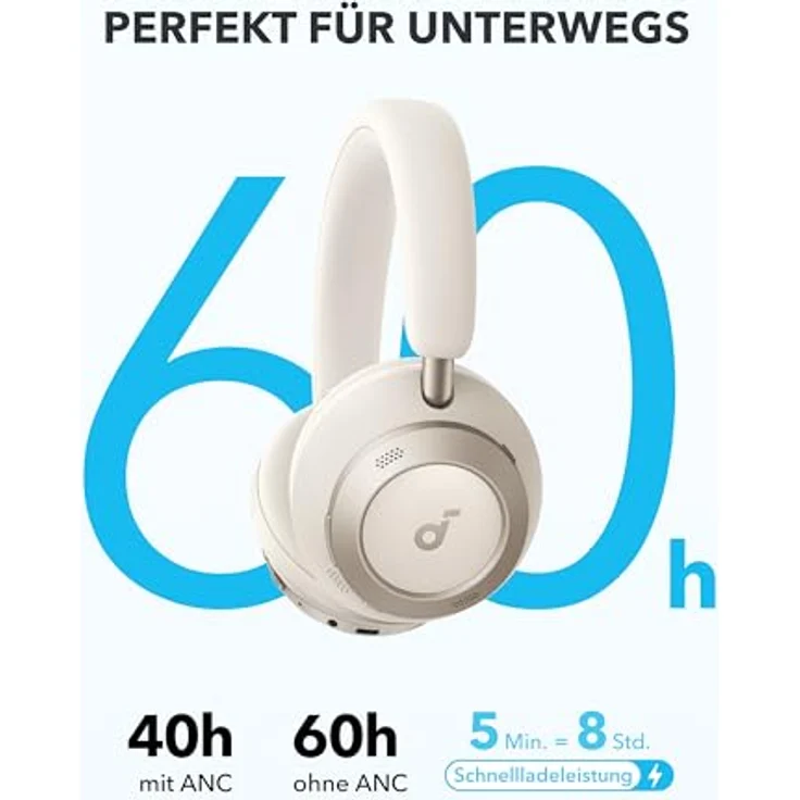 soundcore Space One Pro Kabellose Kopfhörer, Adaptives aktives Noise Cancelling, Hi-Res Wireless Audio LDAC, 60h Akku, weiß – Bild 5