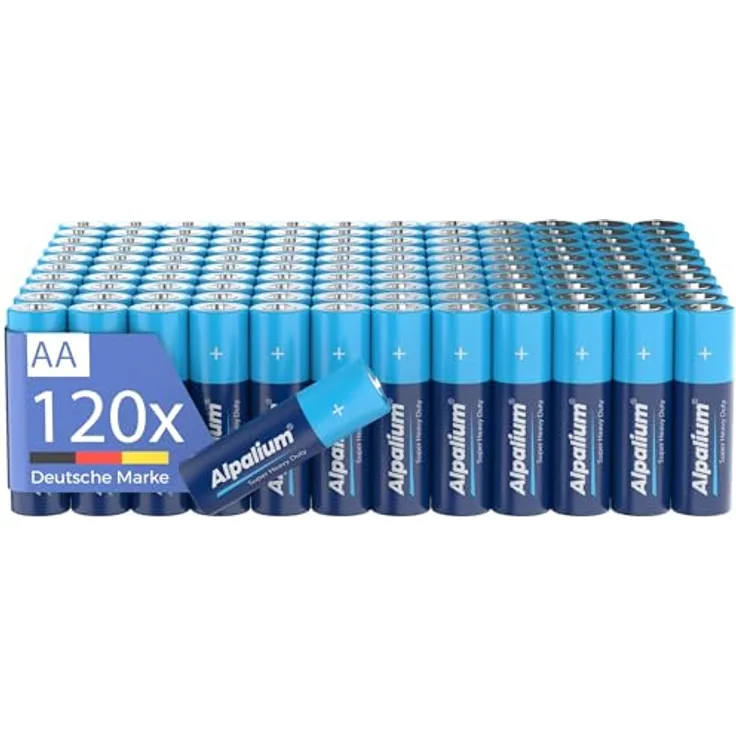 Alpalium AA Batterien R6 Mignon, 120er Pack, Zink-Kohle, lange Lagerfähigkeit, cadmium- & quecksilberfrei