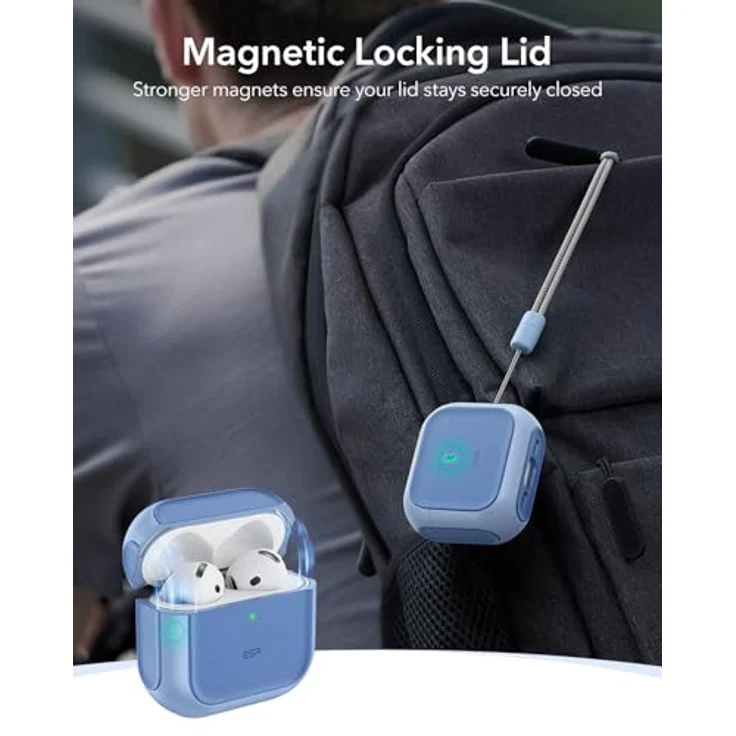 ESR AirPods 4 Hülle, kompatibel mit AirPods 4 Gen (2024) (USB-C), Hybrid Schutzhülle mit kabellosem Laden, Handschlaufe, magnetischem Deckel, Blau – Bild 4