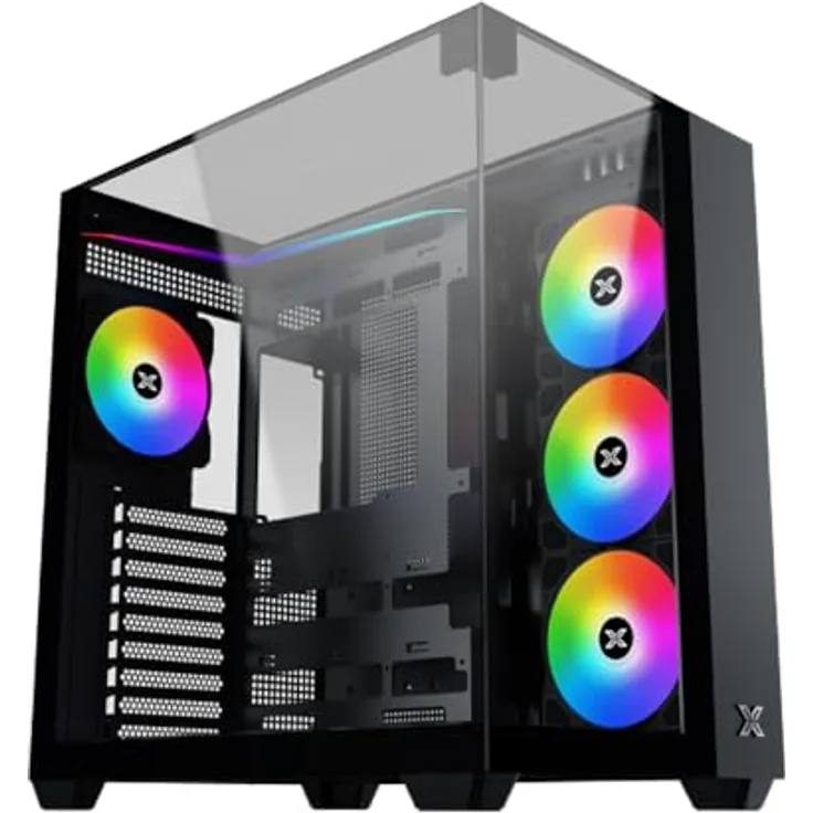 Xigmatek Aqua V, PC-Gehäuse Medium Tower mit 3 gehärteten Glas-Panels und 7 x 120mm ARGB-Lüftern, schwarz