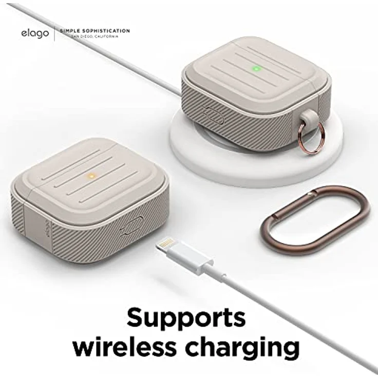 elago Schutzhülle mit Schlüsselanhänger, kompatibel mit AirPods 3 – unterstützt kabelloses Wiederaufladen, stoßfest und bietet umfassenden Schutz (Stone) – Bild 5