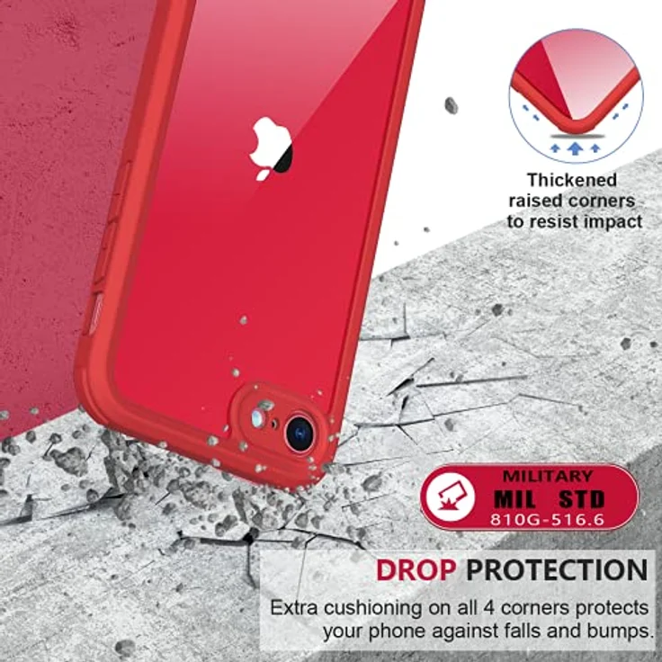 Miracase 360 Grad Hülle für iPhone SE 2022/SE 2020/iPhone 8, Ganzkörper Schutzhülle mit eingebauter Glas Displayschutzfolie, stoßfest, rot – Bild 4