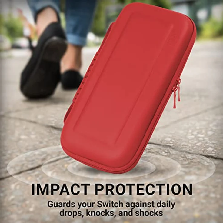 Orzly Tragetasche für Nintendo Switch und New Switch OLED, harte Reisetasche mit Zubehörfächern, rot – Bild 3
