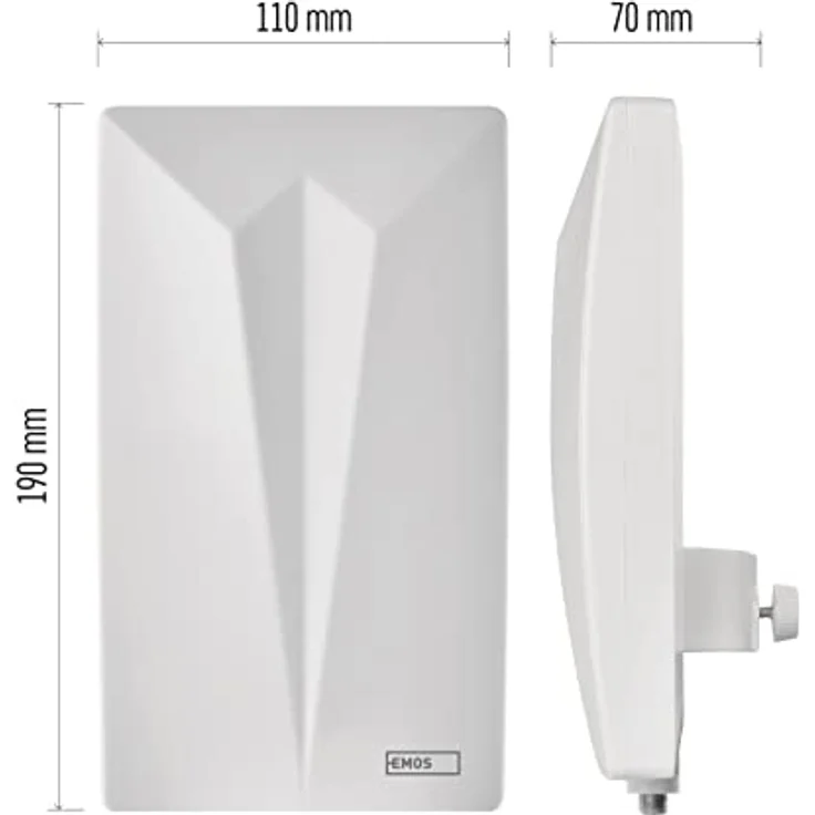 EMOS Innen- und Außenantenne Village, universale aktive Antenne mit 20 dBi Verstärker, LTE-Sperrfilter und 360° Empfang für DVB-T2, DAB, FM, Full HD, wetterfest, weiß – Bild 3