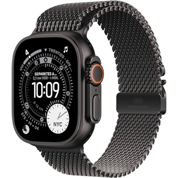 Apple Watch Ultra 3 GPS + Cellular, 49mm, Titangehäuse Schwarz, Milanese Loop Schwarz - S – Bild 1