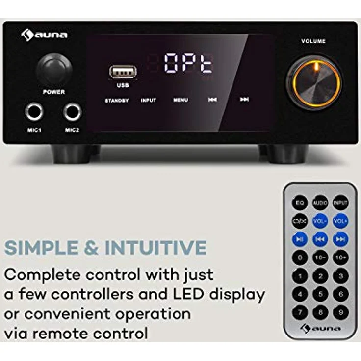 AMP-2 DG Stereo-Hifi-Verstärker 2x50W RMS BT-USB opt. & coax. Digital-In LED-Display Fernbedienung schwarz – Bild 4