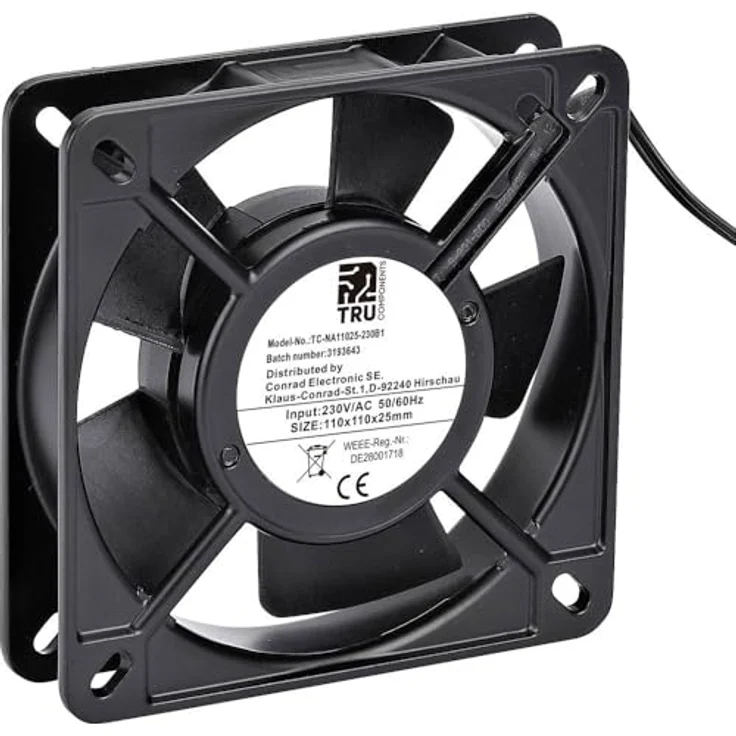 TRU Components TC-NA11025-230B1 Axiallüfter 230 V/AC 100 m³/h (L x B x H) 110 x 110 x 25 mm - Gehäuselüfter, 110 x 110 x 25 mm, 230 V/AC, 100 m³/h – Bild 2