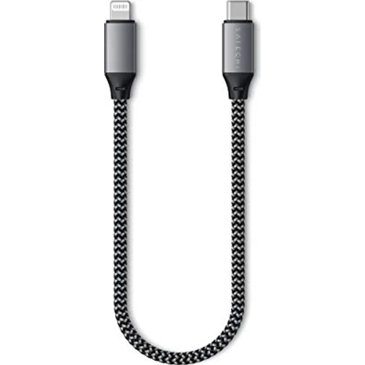 Satechi USB-C zu Lightning Kabel, 25 cm, strapazierfähig mit Nylonummantelung, Schwarz/Grau – Bild 2