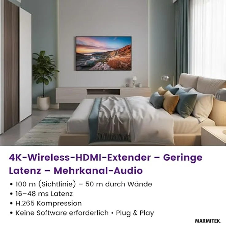 Marmitek TV Anywhere Wireless 4K LL, Drahtloser HDMI Extender 4K60 mit 50 m Reichweite und IR Rückkanal Steuerung – Bild 2