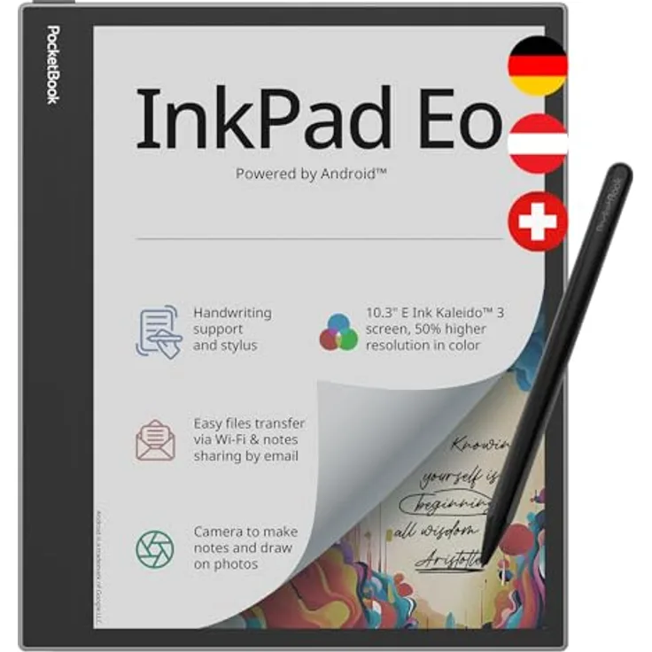 PocketBook e-Book Reader 'InkPad Eo' 64 GB Speicher, 26,12 cm (10,3 Zoll) E-Ink Kaleido 3 Farb-Touchscreen, SMARTlight Hintergrundbeleuchtung, Wi-Fi, Bluetooth, Lautsprecher Mist Grey