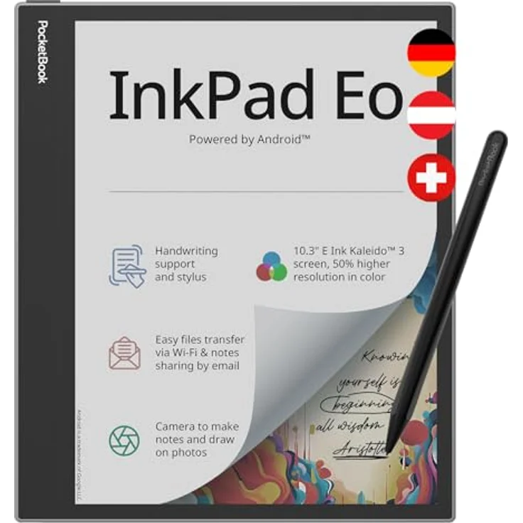 PocketBook e-Book Reader 'InkPad Eo' 64 GB Speicher, 26,12 cm (10,3 Zoll) E-Ink Kaleido 3 Farb-Touchscreen, SMARTlight Hintergrundbeleuchtung, Wi-Fi, Bluetooth, Lautsprecher Mist Grey – Bild 1