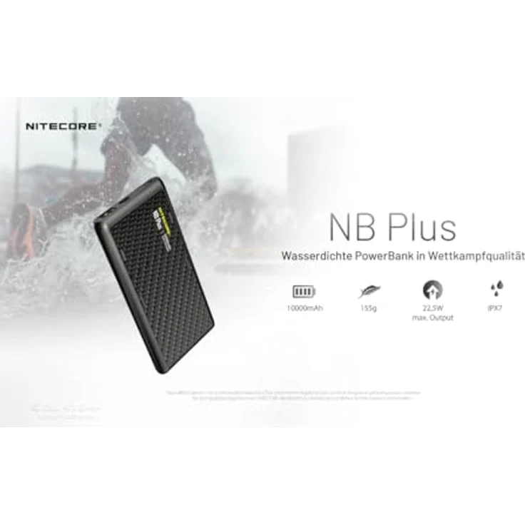Nitecore Powerbank NB Plus, 10000mAh, Slim Line, ultraleicht, Carbon-Gehäuse, IPX7 wasserfest – Bild 2