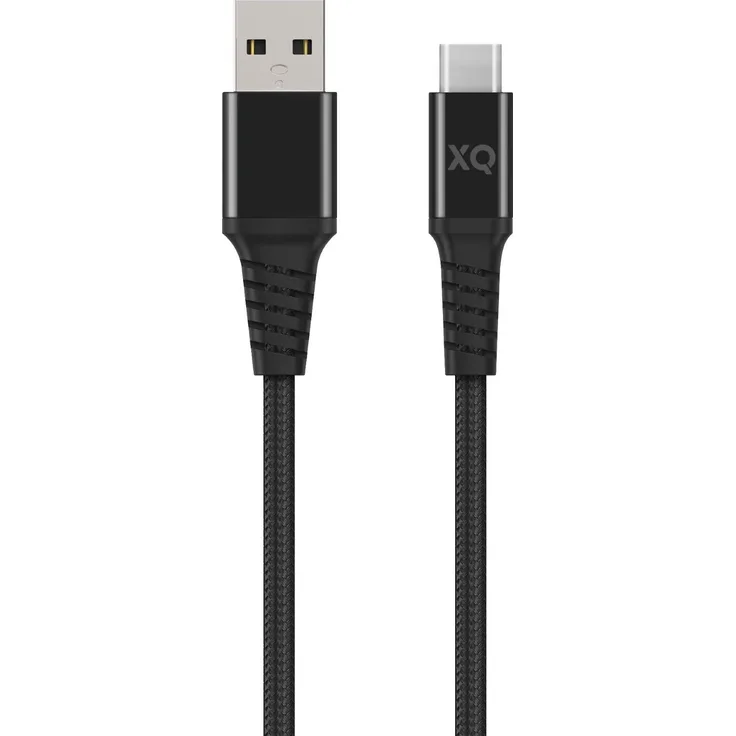 Xqisit USB-A auf USB-C 3.0 Kabel, 2m Baumwolle Braided, Schwarz, hohe Lade- und Datenübertragungsgeschwindigkeit