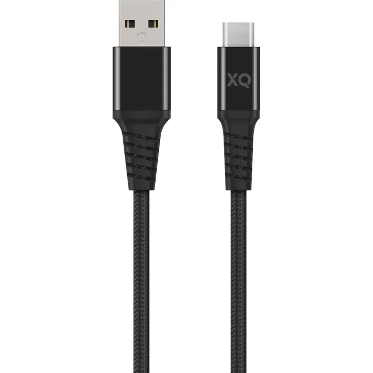 Xqisit USB-A auf USB-C 3.0 Kabel, 2m Baumwolle Braided, Schwarz, hohe Lade- und Datenübertragungsgeschwindigkeit