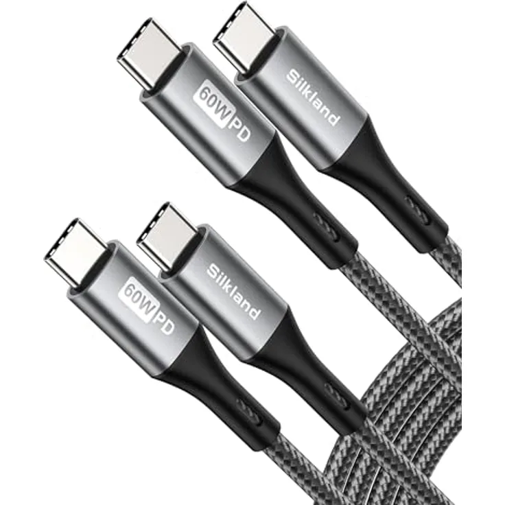 Silkland USB C auf USB C Kabel 1M, 2 Stück, 60W Schnellladung, PD 3.0 & QC 4.0+, kompatibel mit iPhone 17/Pro/Air, Samsung S24/S23, iPad Pro, MacBook Air/Pro