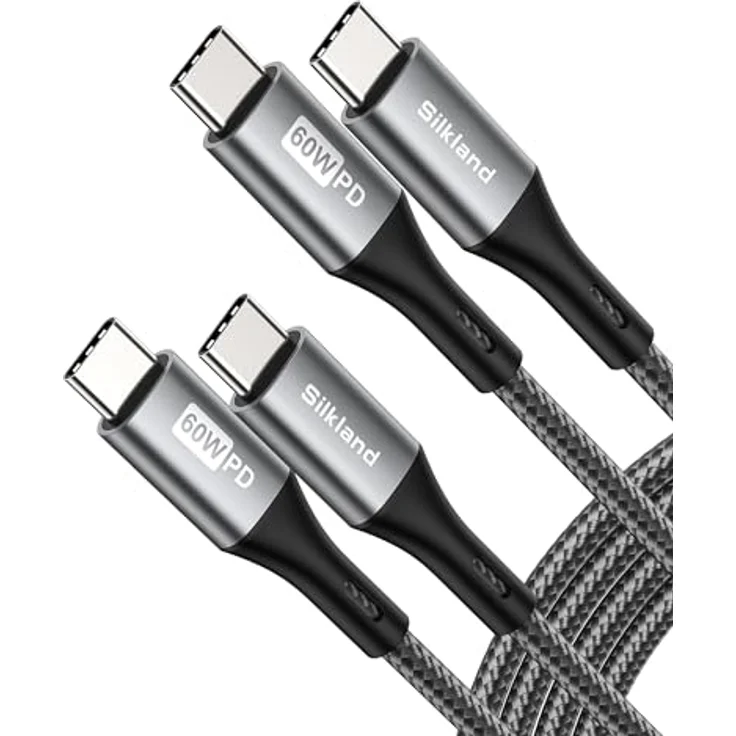 Silkland USB C auf USB C Kabel 1M, 2 Stück, 60W Schnellladung, PD 3.0 & QC 4.0+, kompatibel mit iPhone 17/Pro/Air, Samsung S24/S23, iPad Pro, MacBook Air/Pro – Bild 1