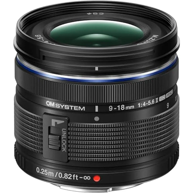 OM SYSTEM M.Zuiko Digital ED 9-18mm F4.0-5.6 II Weitwinkelzoom-Objektiv, ultra-kompakt für Landschafts- und Architekturaufnahmen, leiser Autofokus, robuste Bauweise, Schwarz
