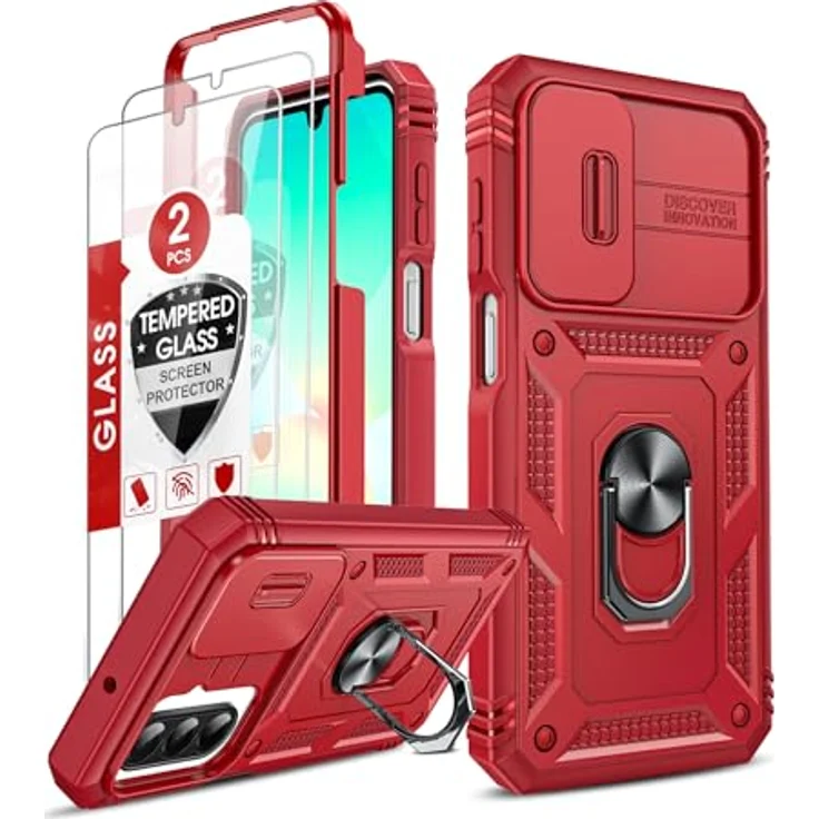 LeYi Kameraschieber Hülle für Samsung Galaxy A26 5G, Militärschutz Cover mit Schiebekamera Abdeckung, 2 Displayschutzfolien, Stoßfest, Rot – Bild 1